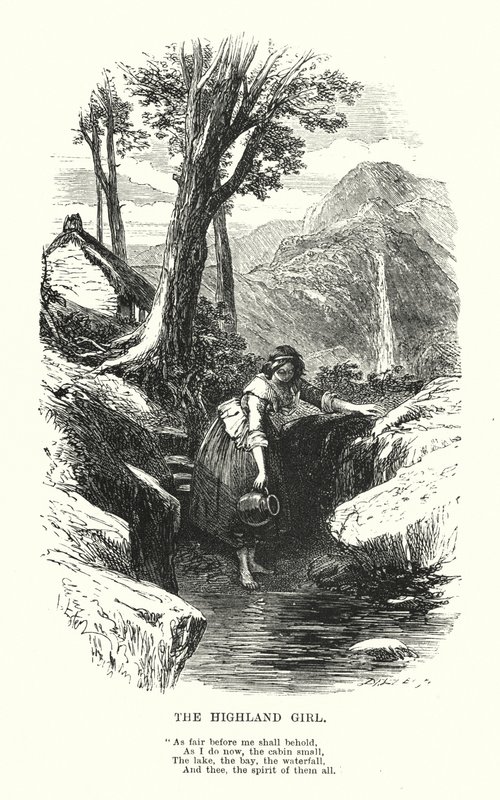 William Wordsworth: Highland Girl (gravür) by Myles Birket (after) Foster