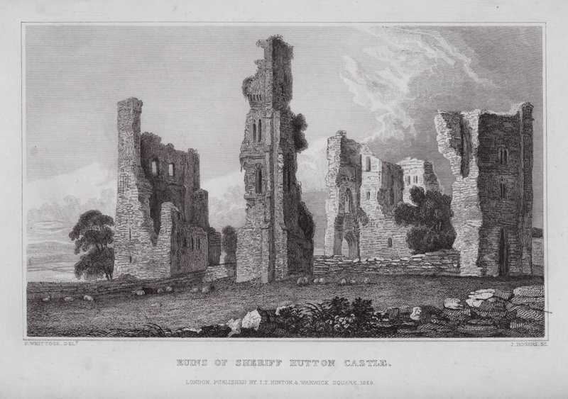 Şerif Hutton Kalesi Harabeleri (gravür) by Nathaniel (after) Whittock