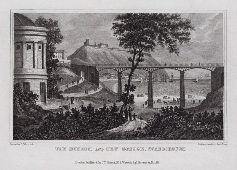 Müze ve Yeni Köprü, Scarborough (gravür) by Nathaniel (after) Whittock