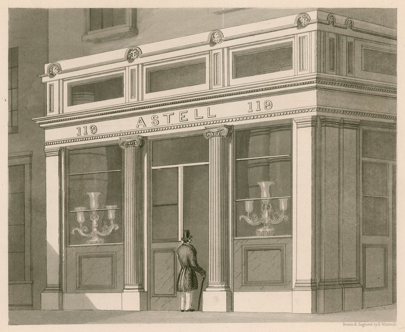 Astell, Wine and Spirit Warehouse, Grafton Street, Tottenham Court Road için ön mağaza by Nathaniel Whittock