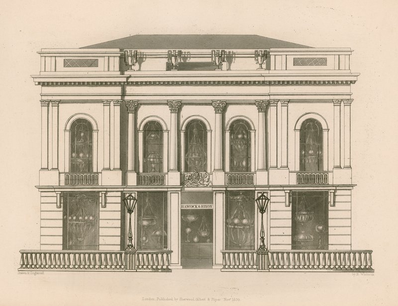 Shop front for Hancock and Dixon, Pall Mall East, London  by Nathaniel Whittock
