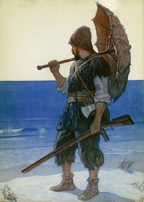 Robinson Crusoe için çizim (renkli taş) by Newell Convers (after) Wyeth