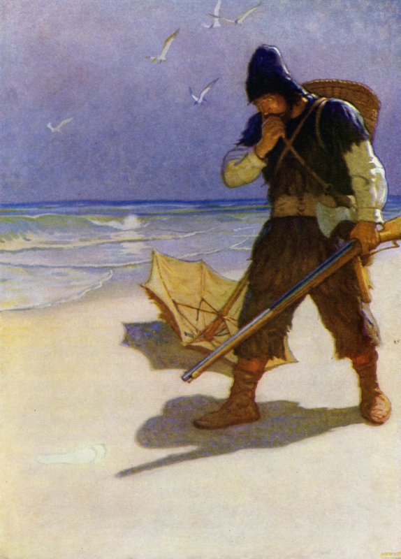 Robinson Crusoe için çizim (renkli taş) by Newell Convers (after) Wyeth