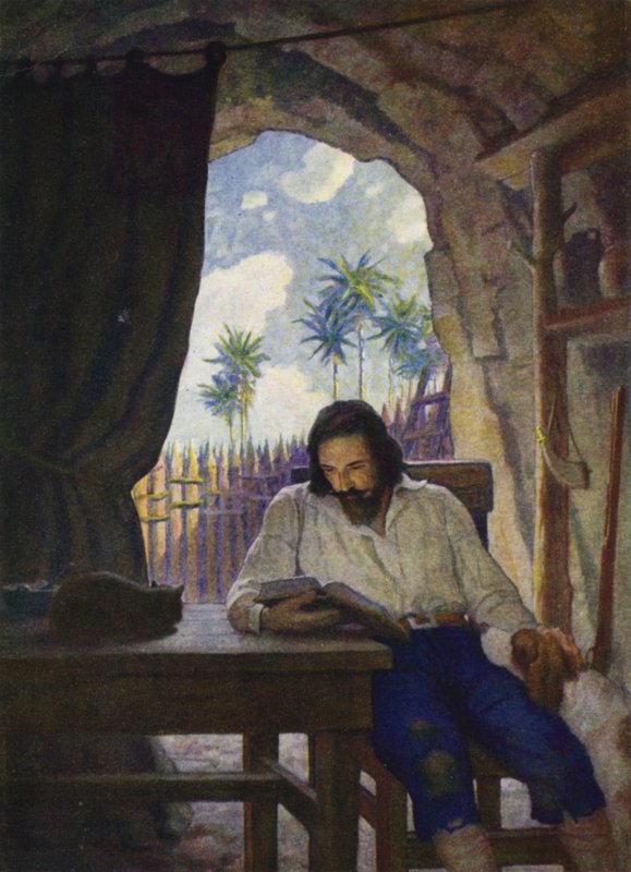Robinson Crusoe için çizim (renkli taş) by Newell Convers (after) Wyeth