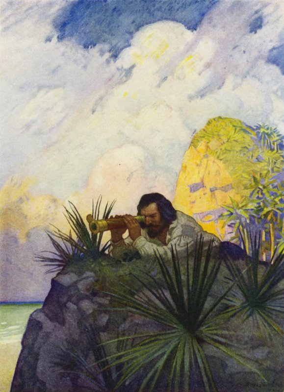 Robinson Crusoe için çizim (renkli taş) by Newell Convers (after) Wyeth