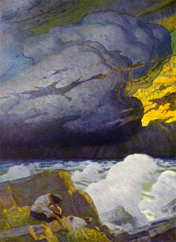 Robinson Crusoe için çizim (renkli taş) by Newell Convers (after) Wyeth