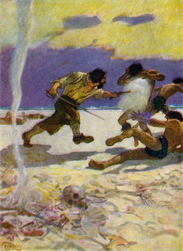 Robinson Crusoe için çizim (renkli taş) by Newell Convers (after) Wyeth