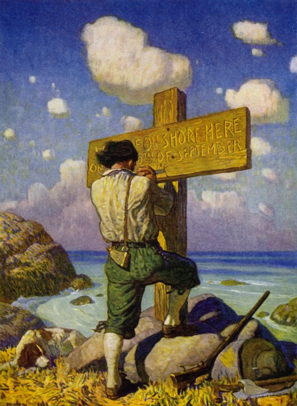 Robinson Crusoe için çizim (renkli taş) by Newell Convers (after) Wyeth