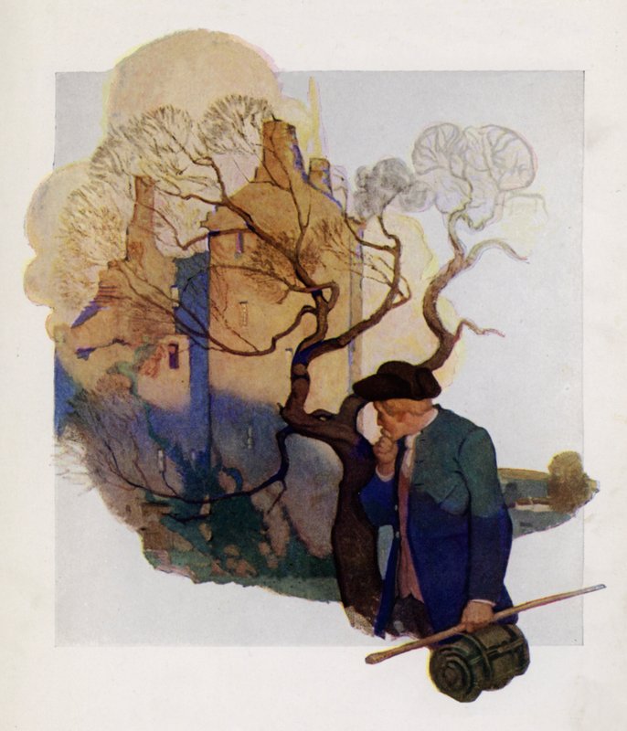 Robert Louis Stevenson tarafından Kaçırılanlar için başlık sayfası çizimi (renkli taş) by Newell Convers (after) Wyeth