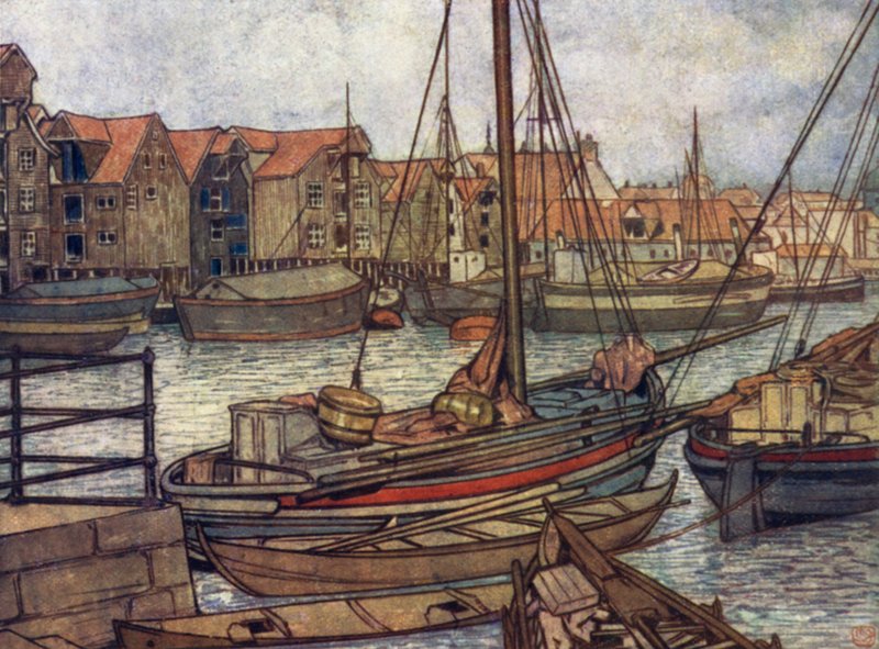 Norveç: Bergen Tekneleri ve Depoları (renkli taş) by Nico Jungman