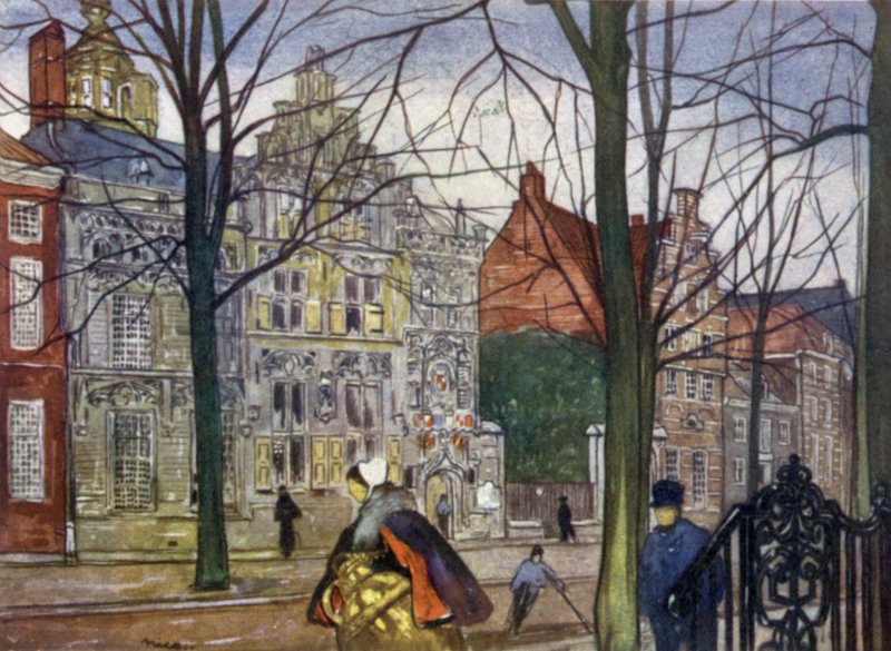 Oude Delft (renkli litografi) by Nico Jungman