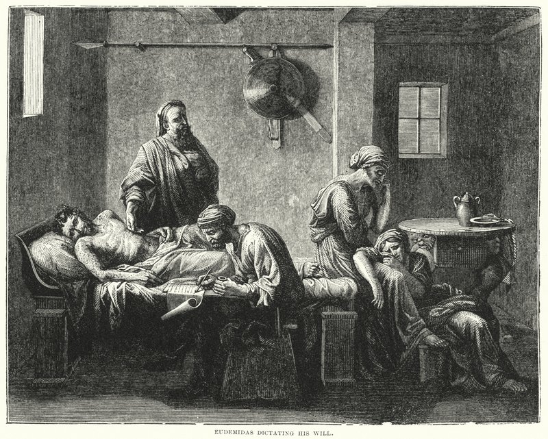 Eudemidas iradesini dikte ediyor (gravür) by Nicolas (after) Poussin