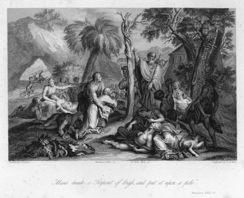 Küstah Yılanı Yükseltmek, Sayılar XXI, 9 (gravür) by Nicolas (after) Poussin