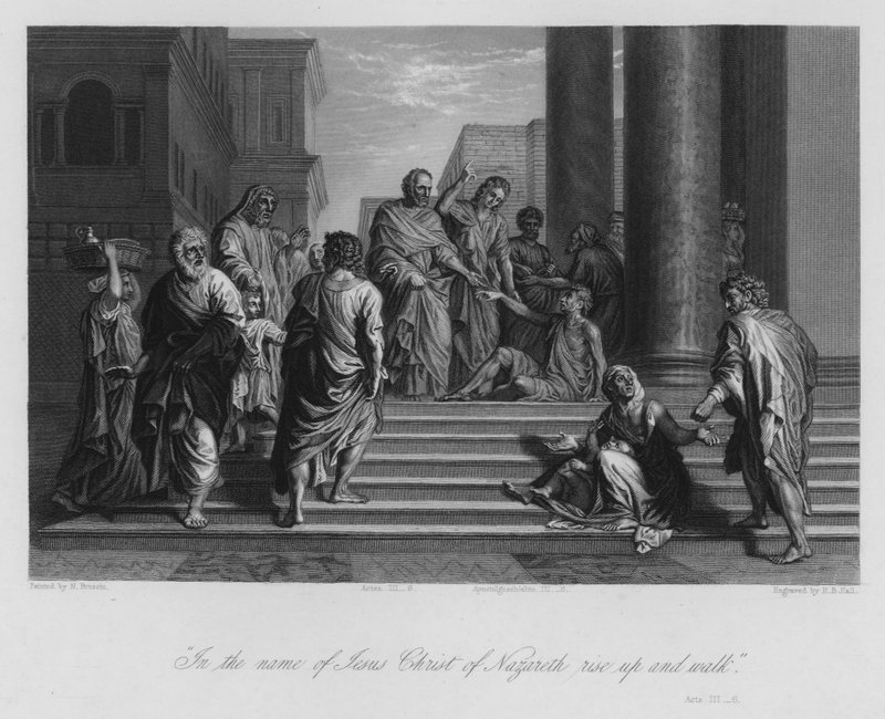 Topal Adam, Peter ve John tarafından iyileştirildi, Acts III, 6 (gravür) by Nicolas (after) Poussin