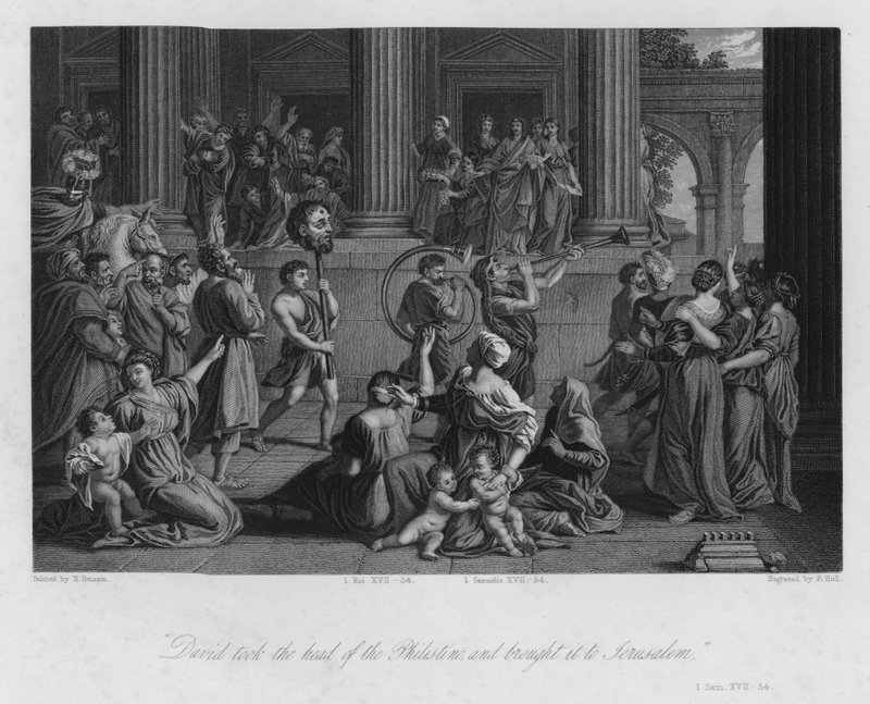 Davut'un Zaferi, I. Samuel XVII, 54 (gravür) by Nicolas (after) Poussin