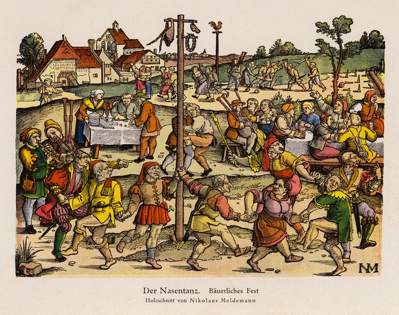 Kırsal bir festivalde Burun Dansı (renkli taş) by Nicolaus Meldemann