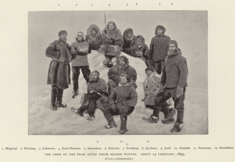 The Crew of the Fram ikinci kıştan sonra, yaklaşık 24 Şubat 1895 (s/b fotoğraf) by Norwegian Photographer