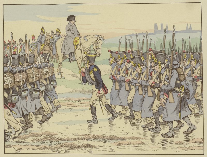 Fransız kampanyasındaki ordunun son birliği olarak bakan Napolyon, 16 Mart 1814, Reims yakınlarında yürüyor by Onfray de Breville Job