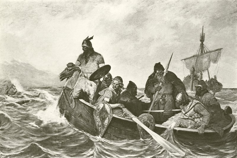 Vineland kıyılarında Leif Ericson (gravür) by Oscar Wergeland
