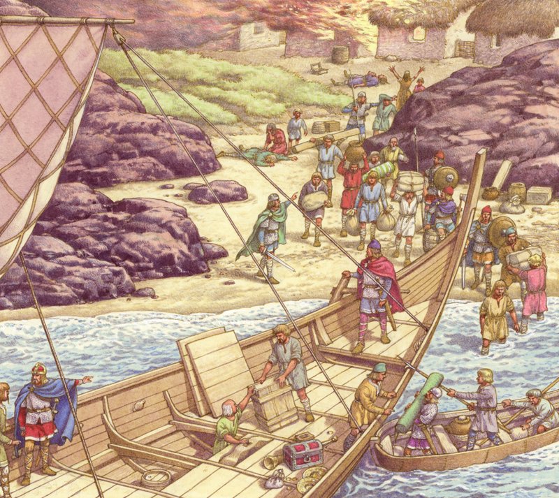 Bir Viking baskını (kağıt üzerine guaj) by Pat (1907-95) Nicolle