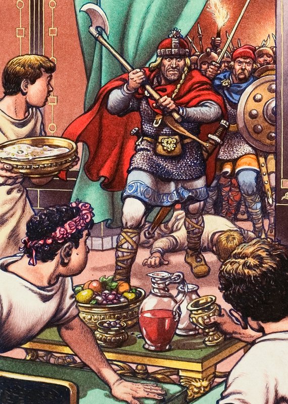 Barbarlar bir Romano İngiliz akşam yemeği partisini istila ediyor by Pat (1907-95) Nicolle