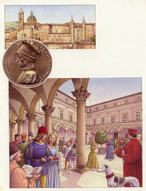 Urbino Dükalık Sarayı Avlusu (kağıt üzerine guaj) by Pat (1907-95) Nicolle