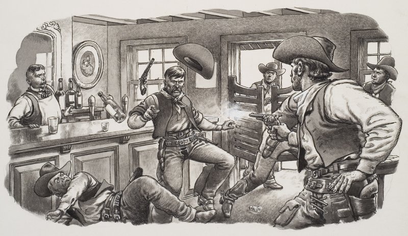 Oregon Kovboyları (kağıt üzerine guaj) by Pat (1907-95) Nicolle