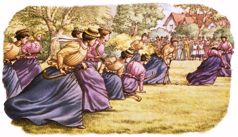 Uzun etekli kadınlar tarafından oynanan hokey by Pat (1907-95) Nicolle