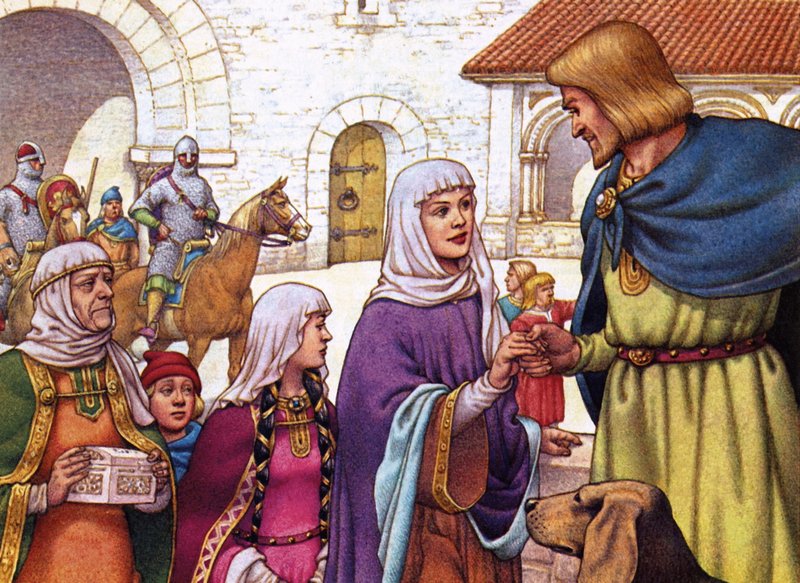 Malcolm İngiliz Prensesi Margaret ile evleniyor by Pat (1907-95) Nicolle
