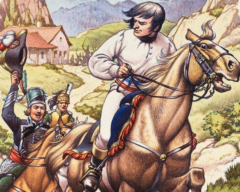 Napolyon, peşinde bir Avusturya süvari devriyesi varken kıl payı kaçıyor by Pat (1907-95) Nicolle