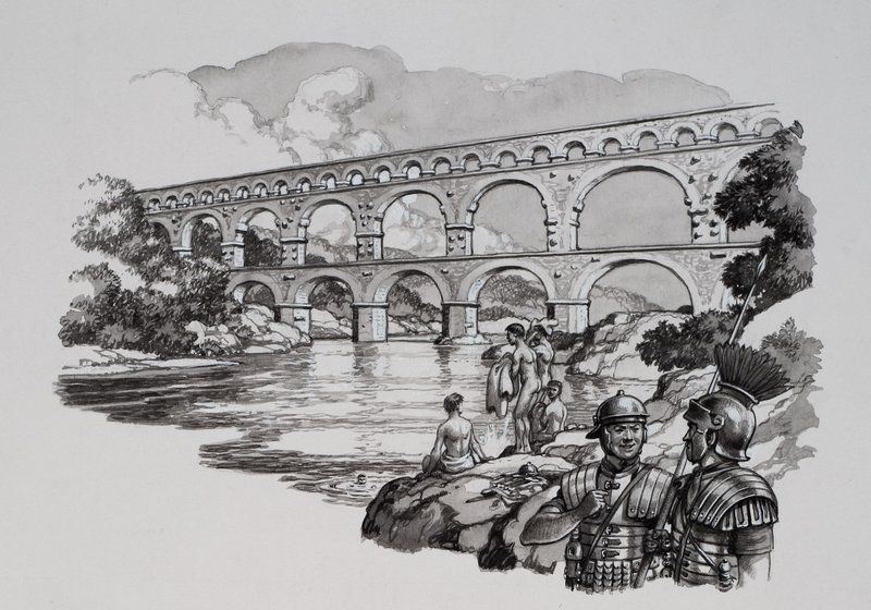 Roma Su Kemeri (kağıt üzerine guaj) by Pat (1907-95) Nicolle