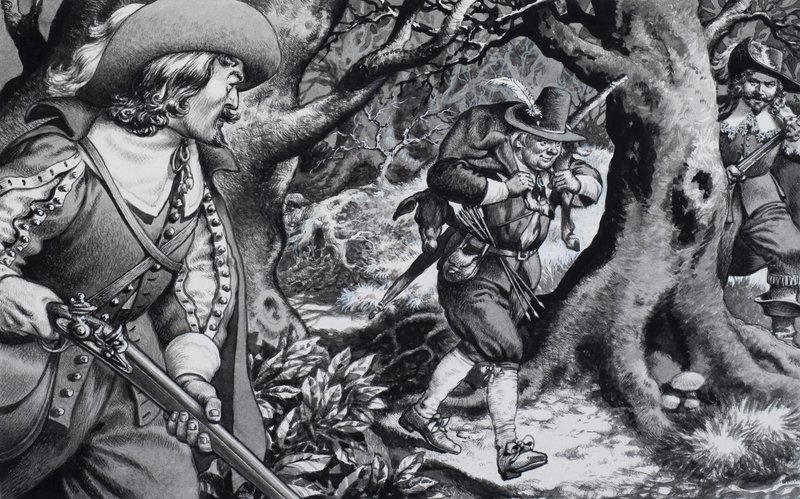 On Yedinci Yüzyıl Avcısı (kağıt üzerine guaj) by Pat (1907-95) Nicolle