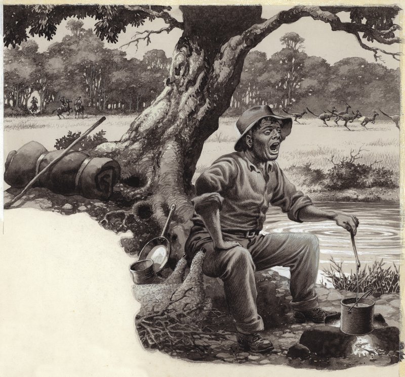 A Jolly Swagman (kağıt üzerine guaj) by Pat (1907-95) Nicolle