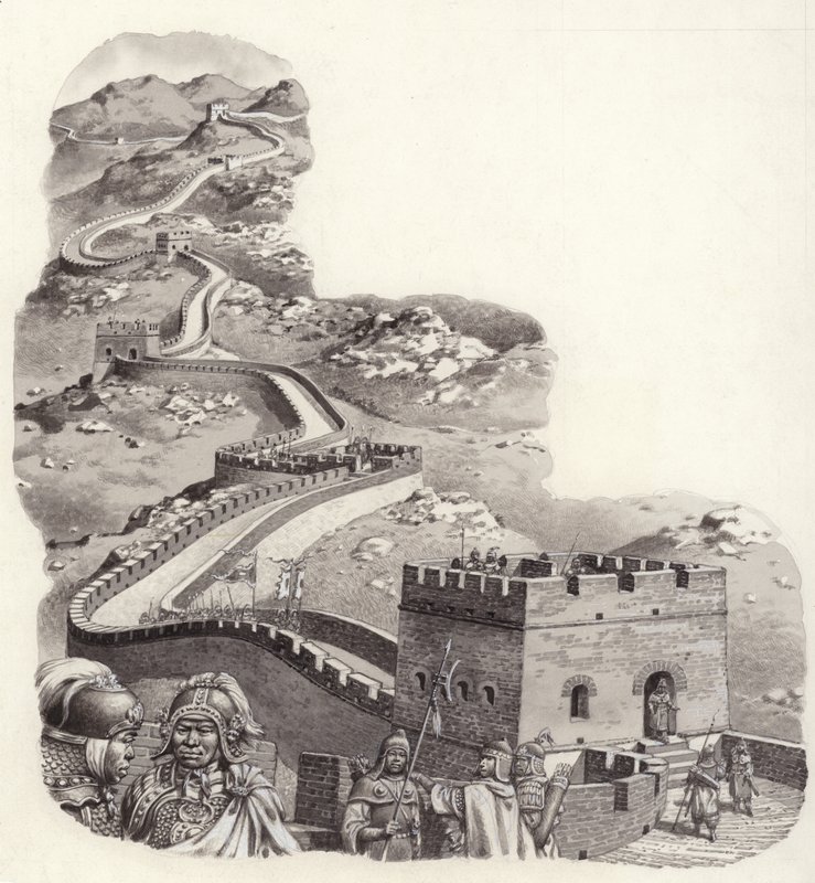 Çin Seddi (kağıt üzerine guaj) by Pat (1907-95) Nicolle