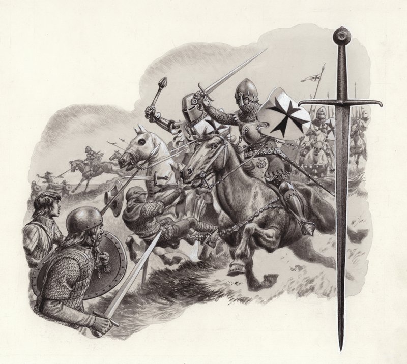 Töton Şövalyeleri (kağıt üzerine guaj) by Pat (1907-95) Nicolle