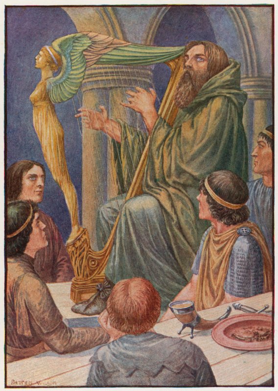 Dagda arpını alır ve birkaç akor çalardı (renkli lito) by Patten Wilson
