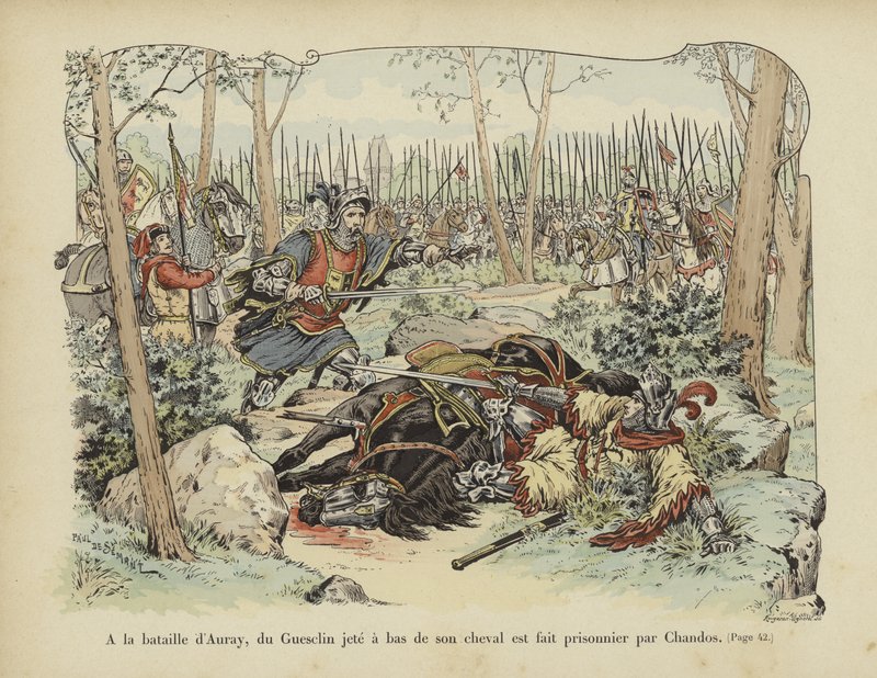 Bertrand du Guesclin atıyla atıldı ve Sir John Chandos tarafından yakalandı, Auray Savaşı, 1364 by Paul de Semant