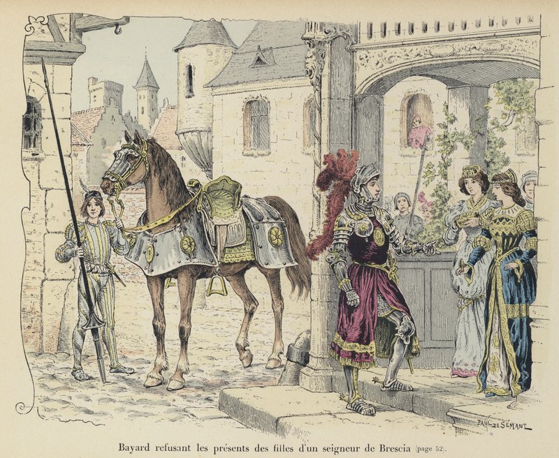 Brescia asilzadesinin kızlarının hediyelerini reddeden Chevalier de Bayard, İtalya, 1512 by Paul de Semant