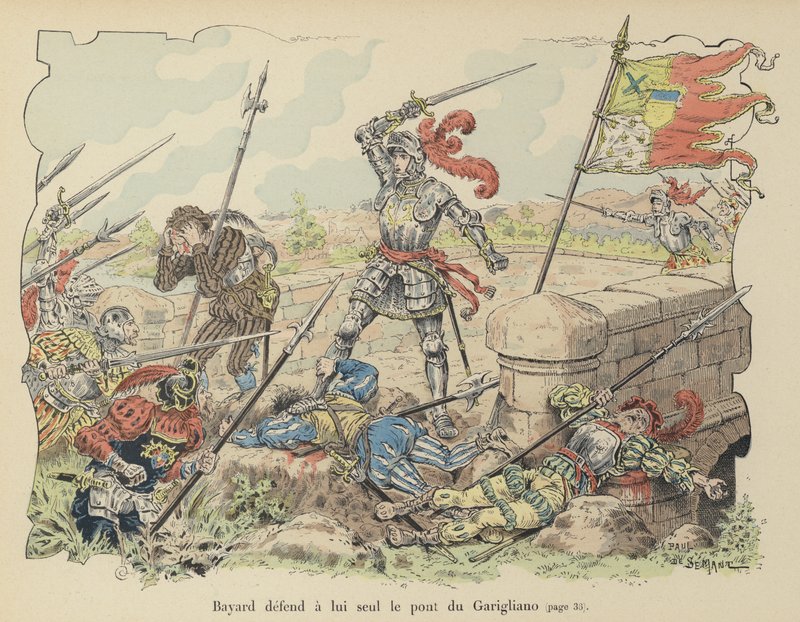 Chevalier de Bayard, Garigliano köprüsünü İspanyollara karşı tek başına savunuyor, İtalya, 1503 by Paul de Semant