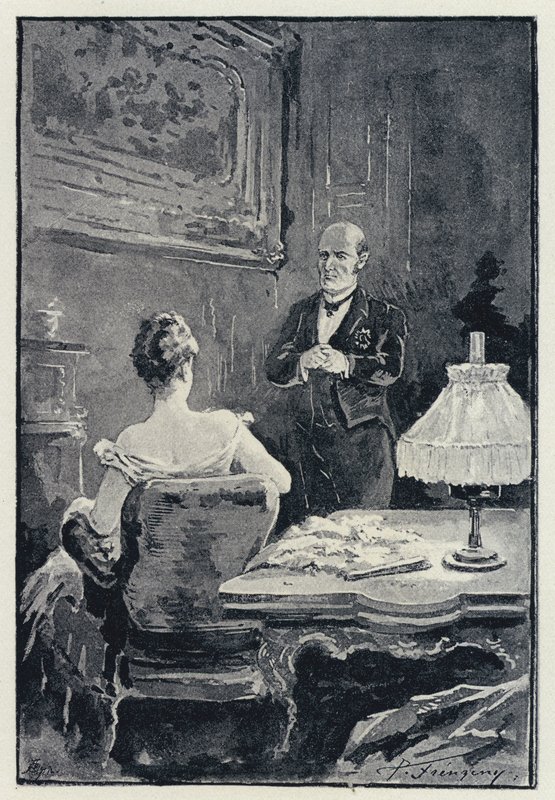 Anna Karenina için illüstrasyon: Anna ve kocası (lito) arasındaki tartışma by Paul Frenzeny