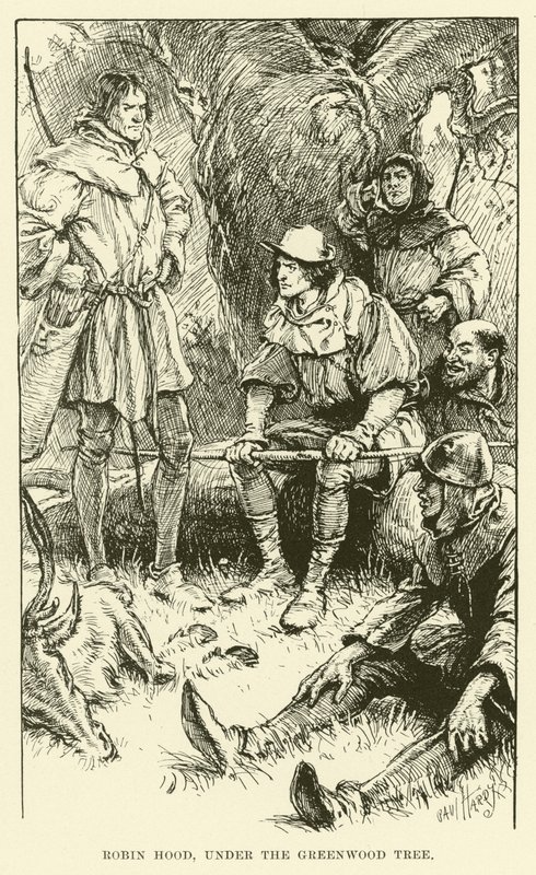 Robin Hood, Greenwood Ağacının altında (gravür) by Paul Hardy