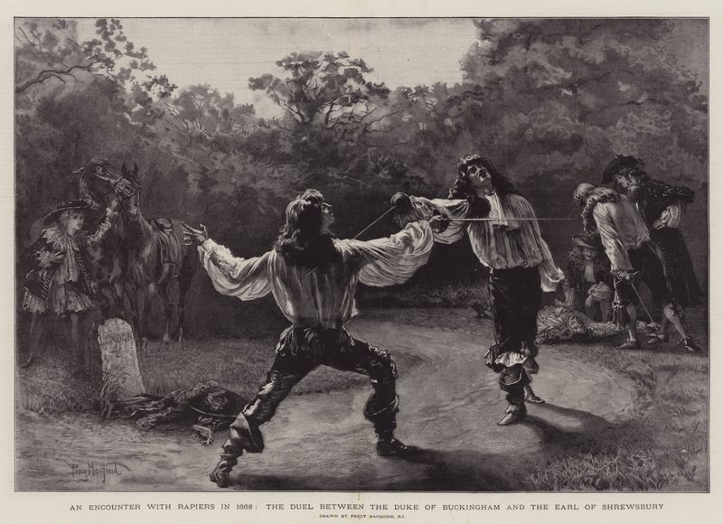 1668'de Rapiers ile Karşılaşma, Buckingham Dükü ve Shrewsbury Kontu arasındaki Düello by Percy Macquoid
