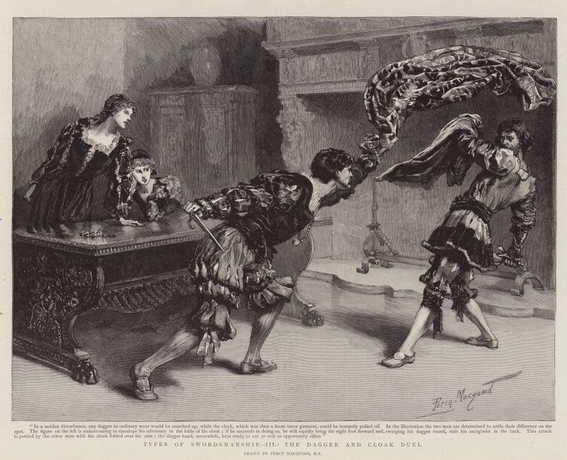 Kılıç Ustalığı Türleri, III, Hançer ve Pelerin Düellosu by Percy Macquoid