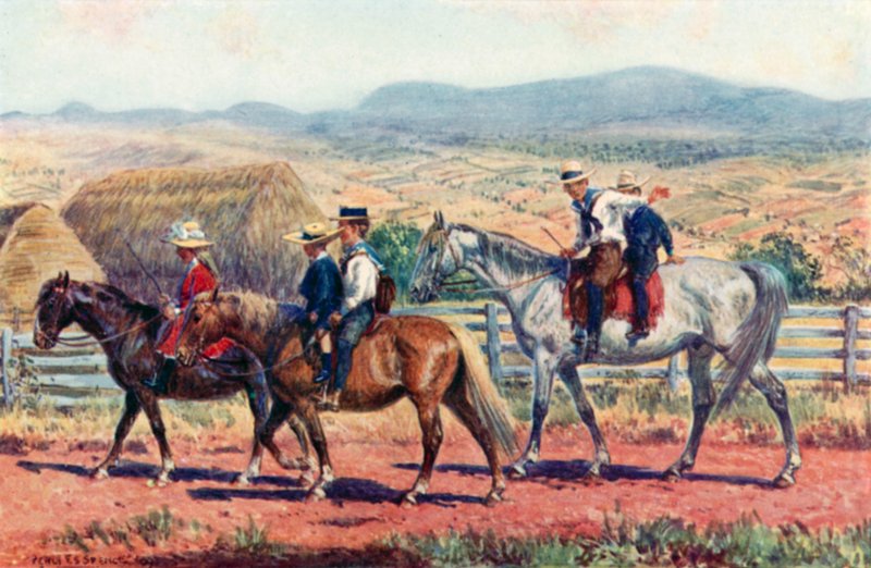 Okula giden Avustralyalı çocuklar (renkli taş) by Percy F.S. (after) Spence