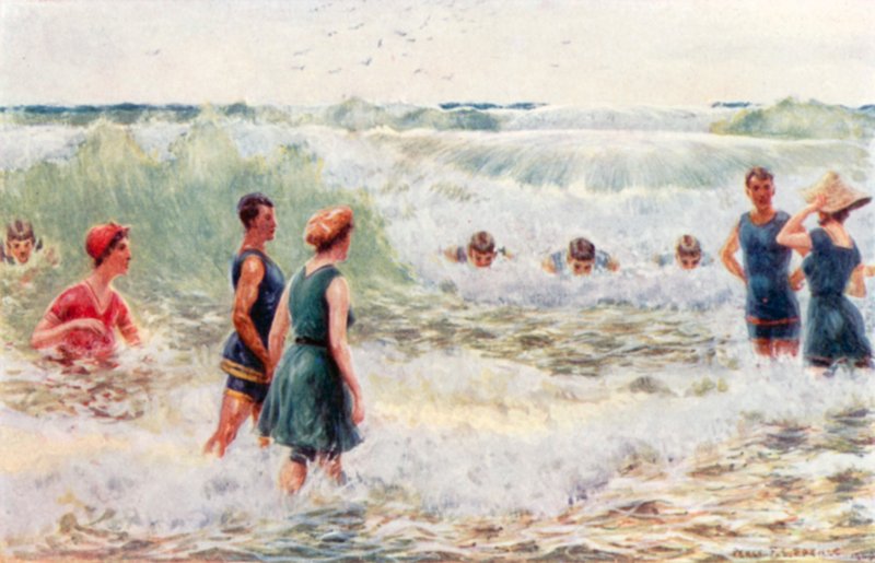 Sörf banyosu, kırıcıları vurmak (renkli taş) by Percy F.S. (after) Spence