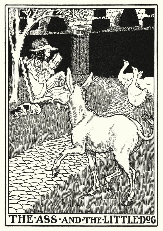 La Fontaine Masalları: Eşek ve küçük köpek (lito) by Percy James Billinghurst