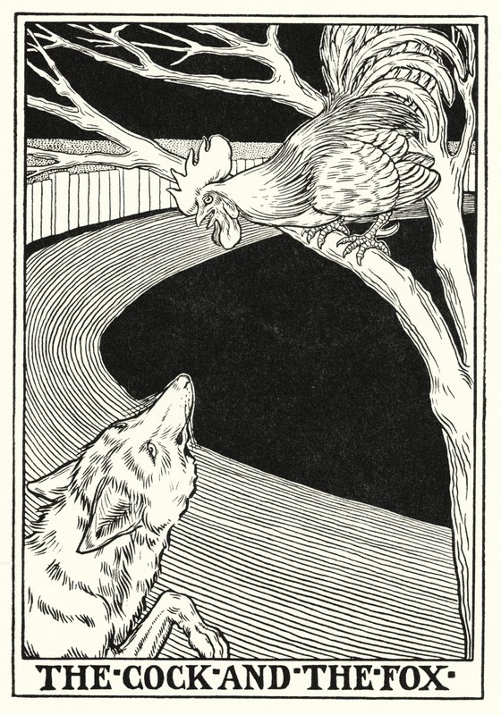 La Fontaine Masalları: Horoz ve tilki (lito) by Percy James Billinghurst