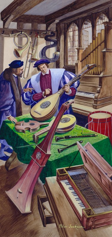 Tudor zamanlarında dükkanında bir müzik aleti yapımcısı by Peter Jackson
