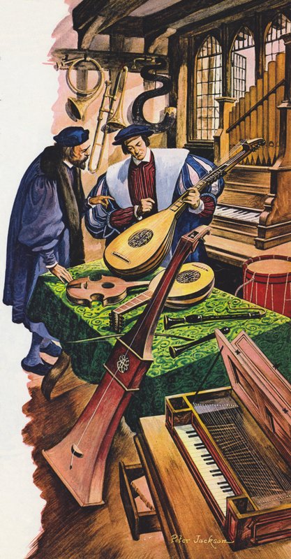 Tudor zamanlarında dükkanında bir müzik aleti yapımcısı by Peter Jackson