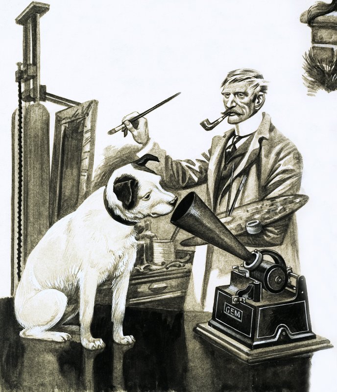 Bir gramofon dinleyen köpeği boyayan sanatçı by Peter Jackson